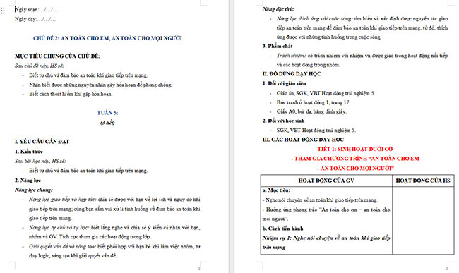 Giáo án Hoạt động trải nghiệm 5 Tuần 5