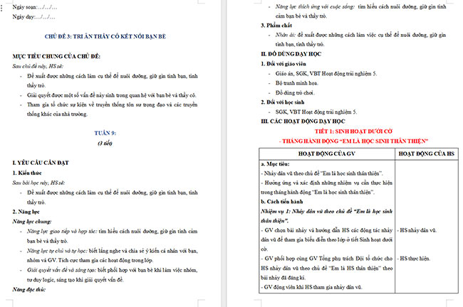 Giáo án Hoạt động trải nghiệm 5 Tuần 9