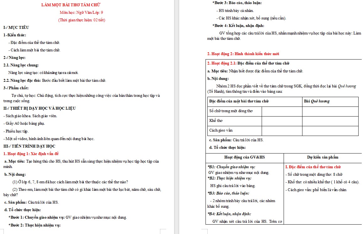 KHBD Ngữ văn 9 Bài Làm một bài thơ tám chữ CTST 