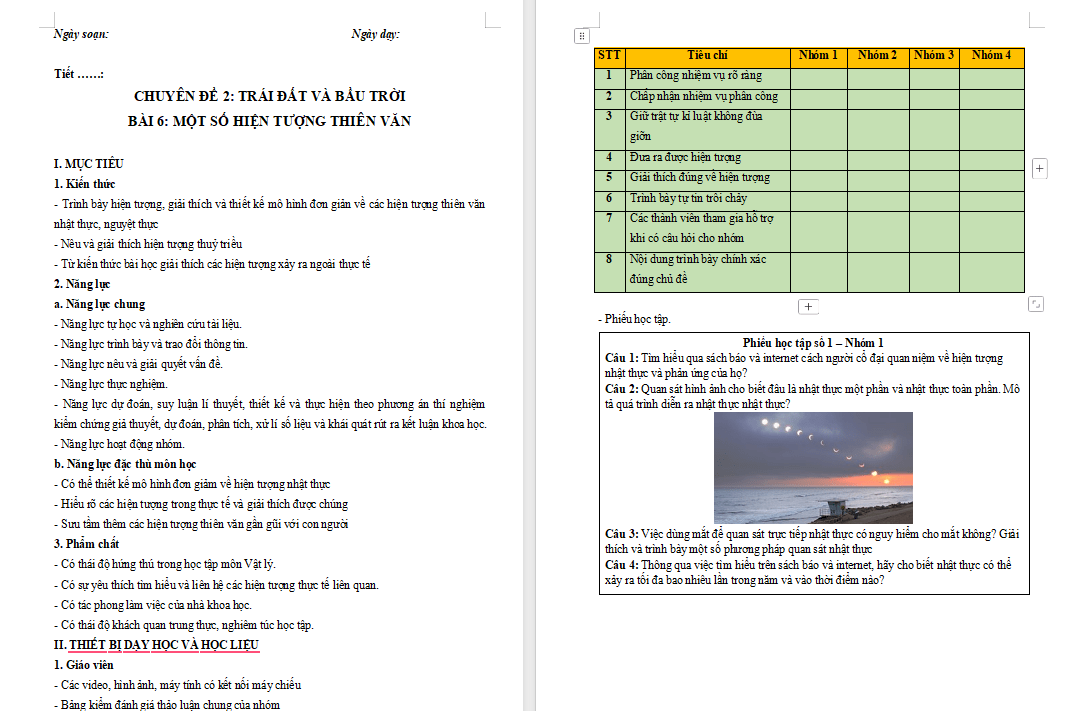 Một số hiện tượng thiên văn