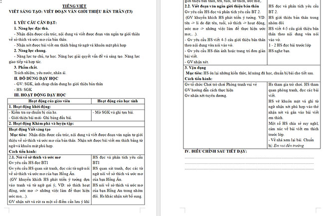 Giáo án Tiếng Việt 3 Giới thiệu bản thân