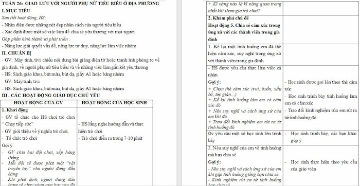 Giáo án Hoạt động trải nghiệm 4 Tuần 26