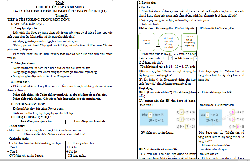 Bài 3: Tìm thành phần trong phép cộng, phép trừ