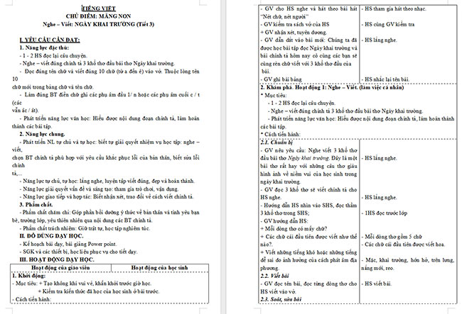 Giáo án Tiếng Việt 3 Nghe - viết Ngày khai trường