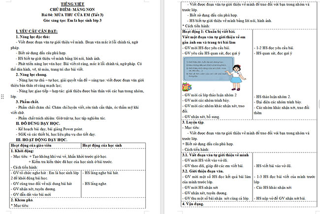 Giáo án Tiếng Việt 3 Em là học sinh lớp 3