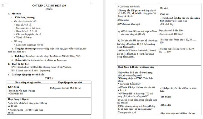 Giáo án Toán 2: Ôn tập các số đến 100