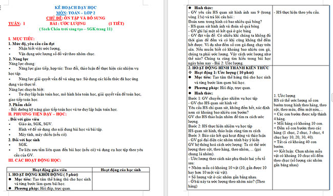 Giáo án Toán 2: Ước lượng