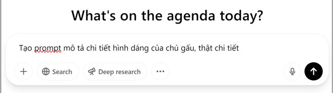 Tạo prompt mô tả chi tiết hình dáng của chú gấu, thật chi tiết
