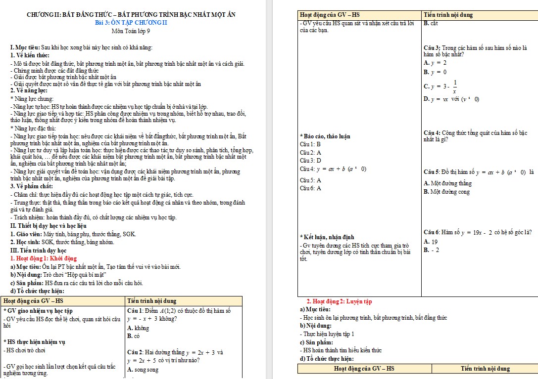 Giáo án Toán 9 Cánh Diều Bài tập cuối chương II