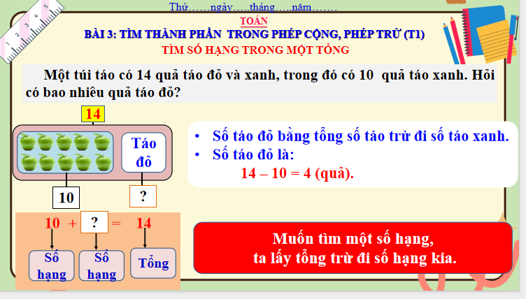 Giáo án Toán 3 Bài 3: Tìm thành phần trong phép cộng, phép trừ