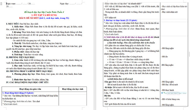 Giáo án Toán 2: Đề-xi-mét