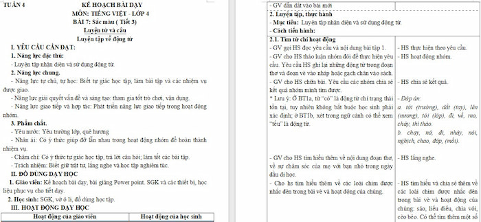 Giáo án Tiếng Việt 4 Luyện tập về động từ