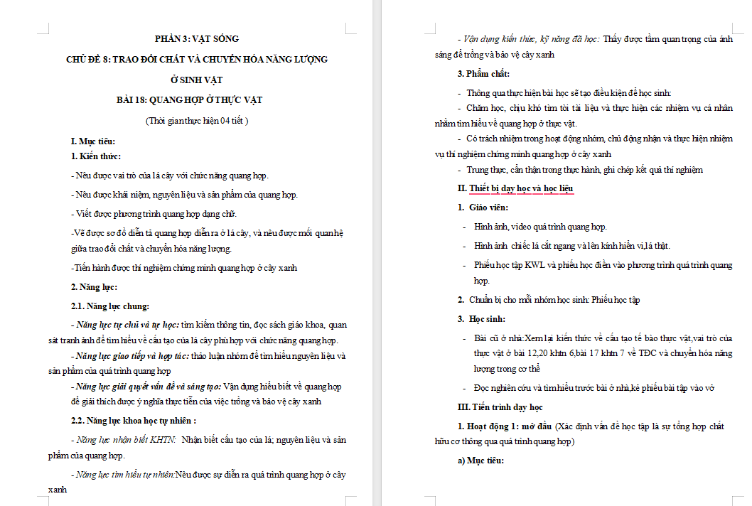 Bài 18: Quang hợp ở thực vật