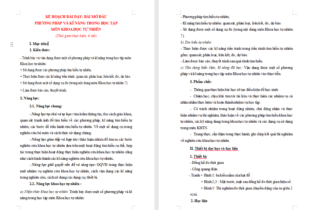 Phương pháp và kĩ năng trong học tập môn khoa học tự nhiên