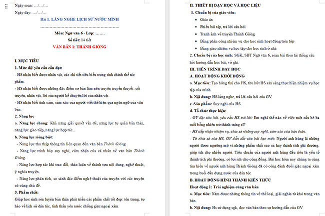 Giáo án Văn 6 Bài 1: Thánh Gióng