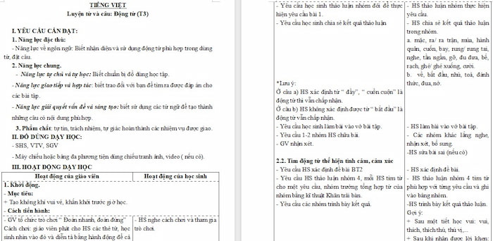 Giáo án Tiếng Việt 4 Luyện tập về động từ