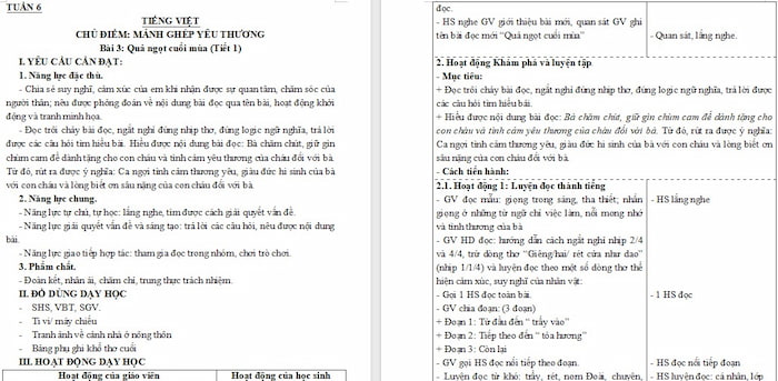 Giáo án Tiếng Việt 4 Quả ngọt cuối mùa