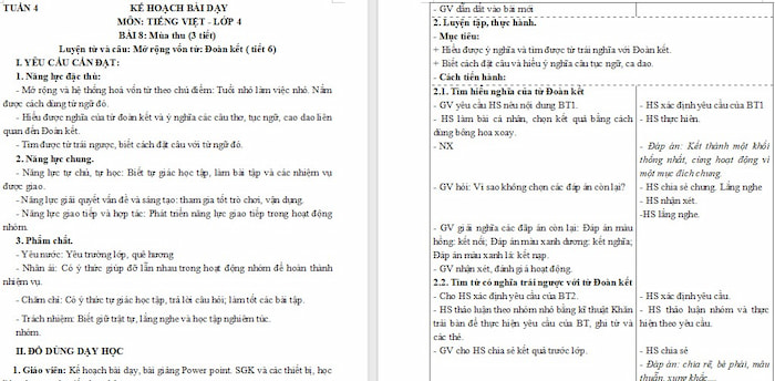 Giáo án Tiếng Việt 4 Mở rộng vốn từ Đoàn kết