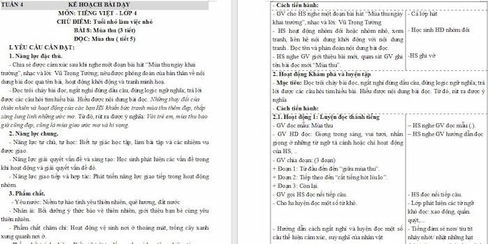 Giáo án Tiếng Việt 4 Mùa thu