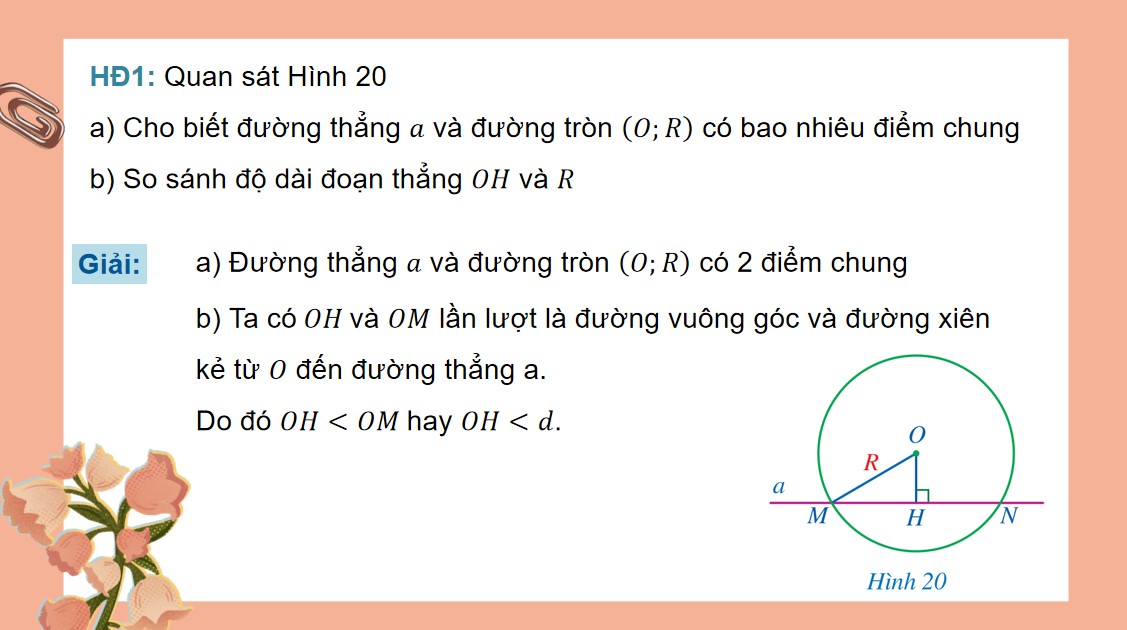 Giáo án Bài Vị trí tương đối của đường thẳng và đường tròn Toán 9 Cánh Diều