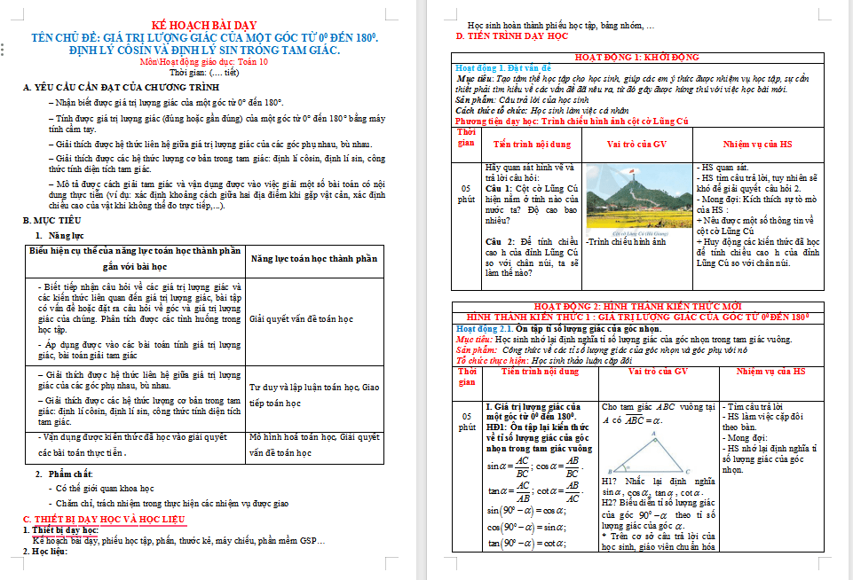 Giáo án Toán 10 Cánh diều Chương 4 Bài 1