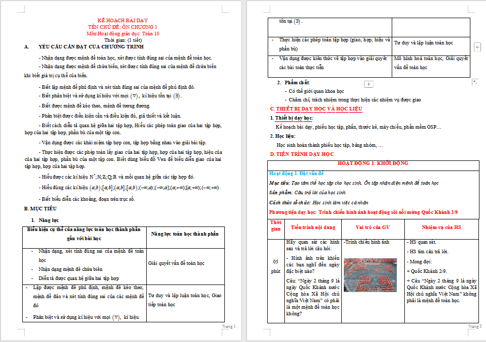 Giáo án PowerPoint Toán 10 Bài tập cuối chương 1