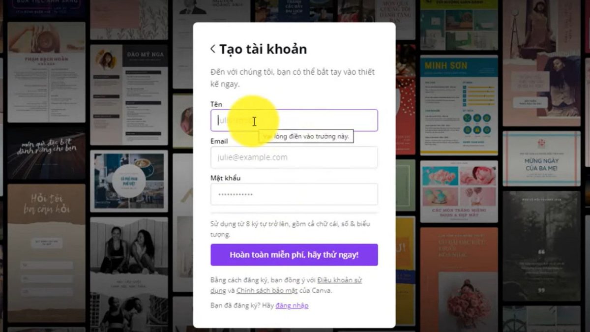 Điền thông tin đầy đủ vào biểu mẫu để đăng ký Canva Pro Education bằng email edu