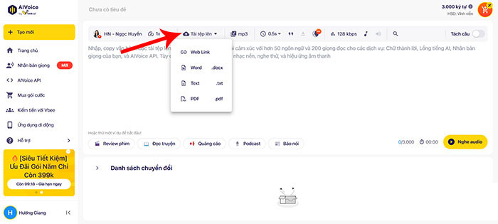 Người dùng cũng có thể nhấn vào Tải tệp lên