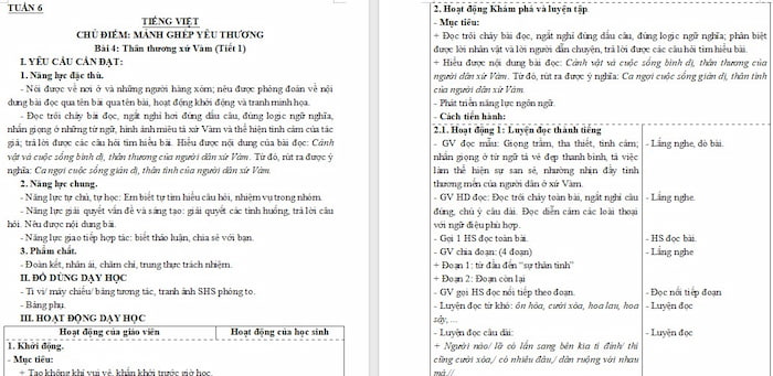 Giáo án Tiếng Việt 4 Thân thương xứ Vàm