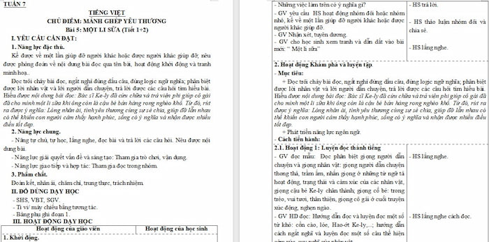 Giáo án Tiếng Việt 4 Một li sữa
