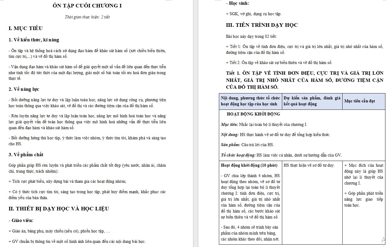 Giáo án Bài tập cuối chương I Toán 12 Kết nối tri thức