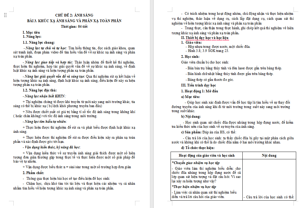 Giáo án PowerPoint Khoa học tự nhiên 9 Bài 3: Khúc xạ ánh sáng và phản xạ toàn phần