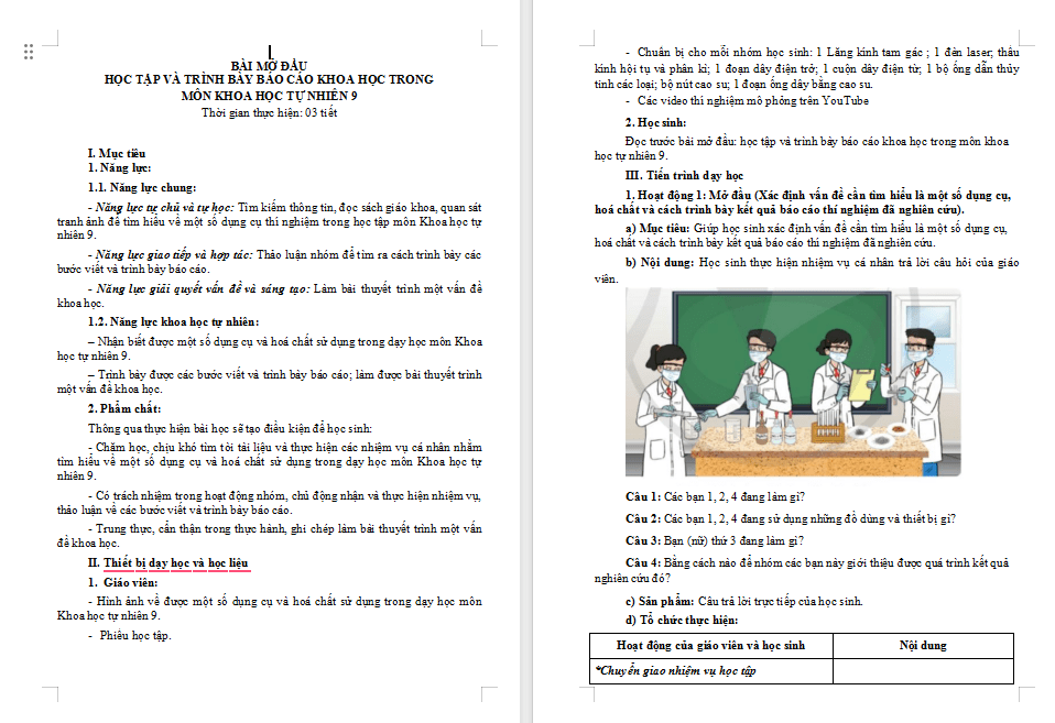 Giáo án Khoa học tự nhiên 9 Bài mở đầu