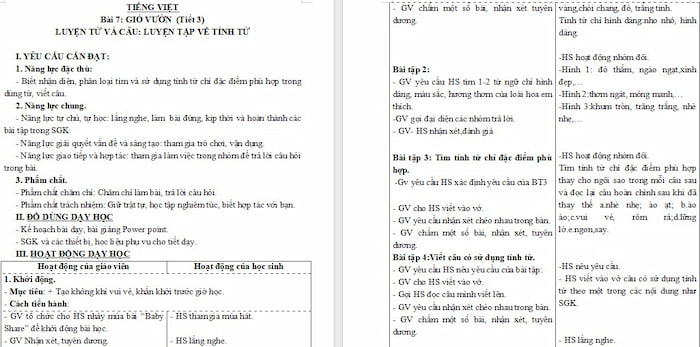 Giáo án Tiếng Việt 4 Luyện tập về tính từ