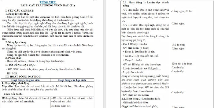 Giáo án Tiếng Việt 4 Cây trái trong vườn Bác