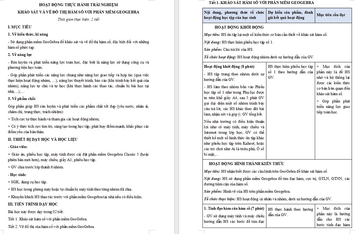 Giáo án Bài Khảo sát và vẽ đồ thị hàm số với phần mềm GeoGebra Toán 12 Kết nối tri thức
