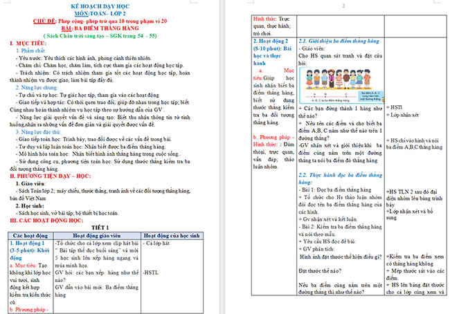 Giáo án Toán 2: Ba điểm thẳng hàng