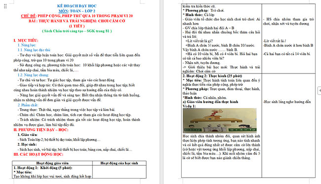 Giáo án Toán 2: Chơi cắm cờ