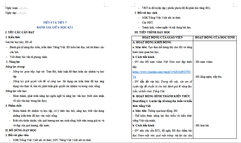 Ôn tập và đánh giá giữa học kì 1 (Tiết 6, 7)