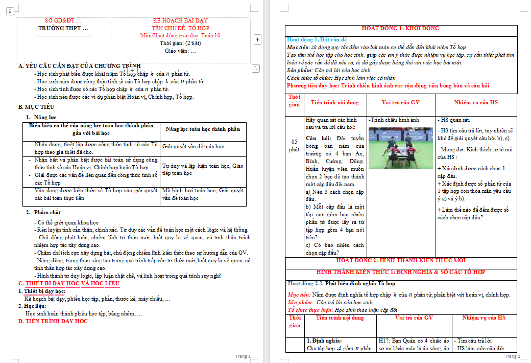 Giáo án PowerPoint Toán 10 Bài 3: Tổ hợp