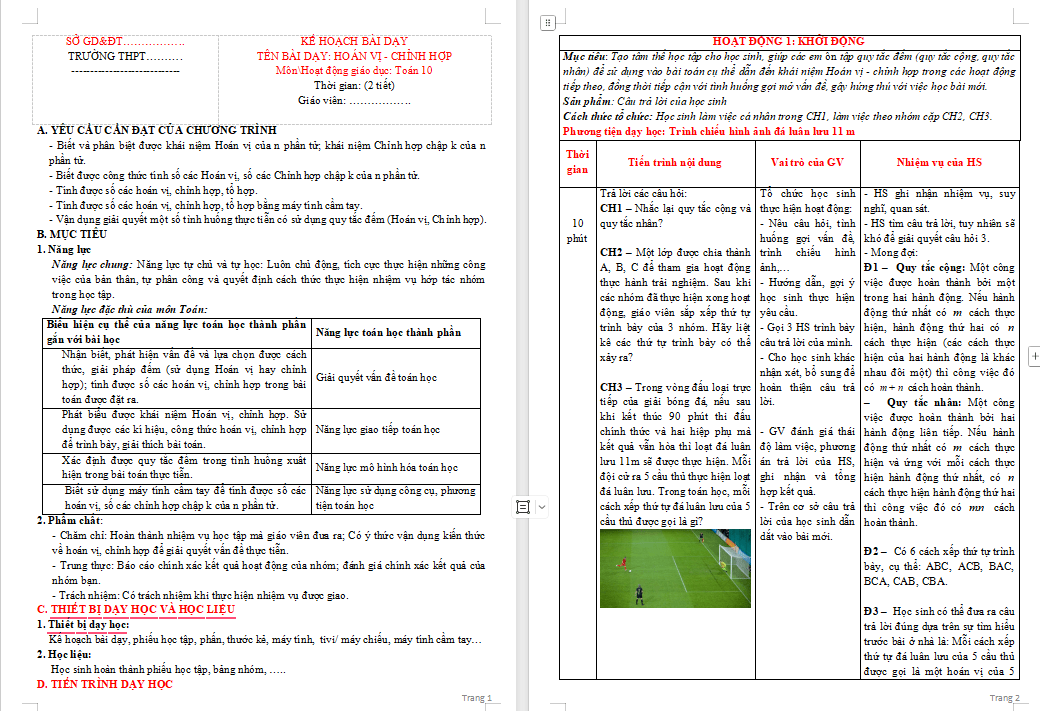 Giáo án PowerPoint Toán 10 Bài 2: Hoán vị - Chỉnh hợp