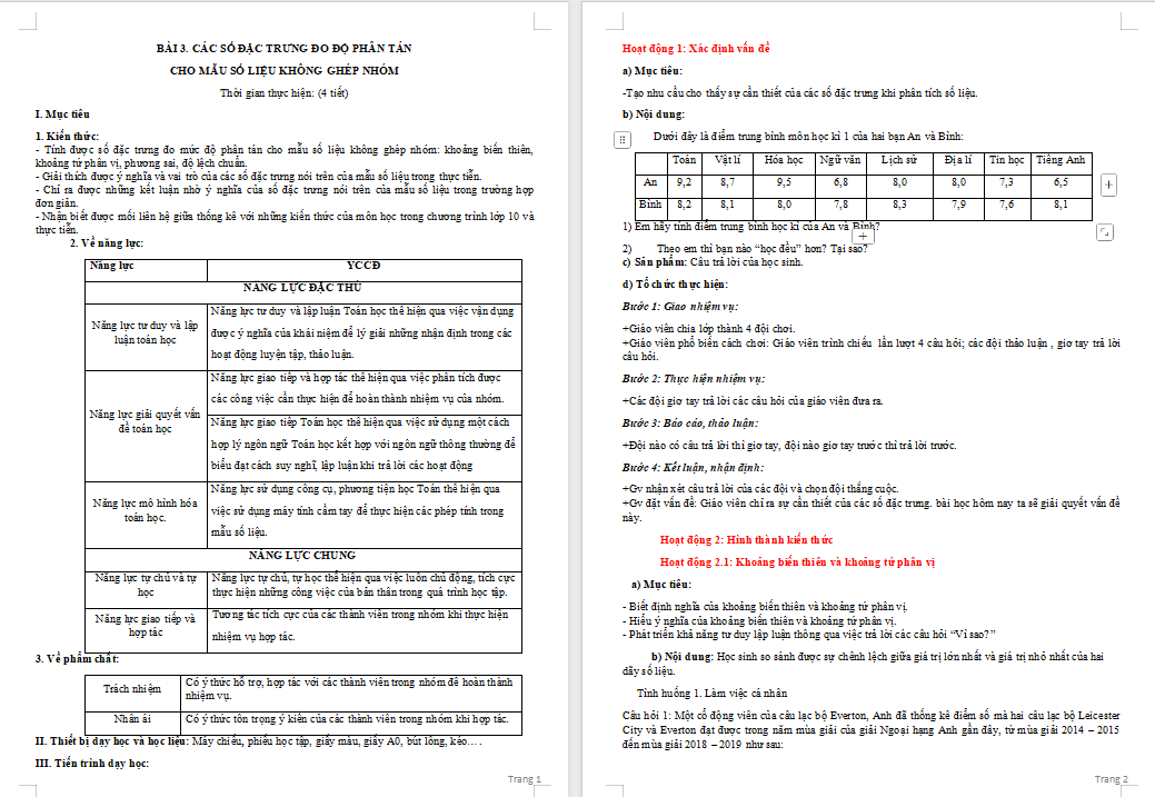 Giáo án PowerPoint Toán 10 Bài 3: Các số liệu đặc trưng đo mức độ phân tán cho mẫu số liệu không ghép nhóm