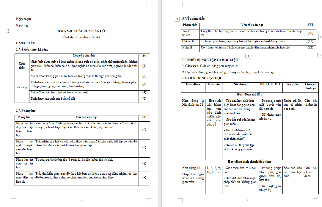 Giáo án PowerPoint Toán 10 Bài 5: Xác suất của biến cố