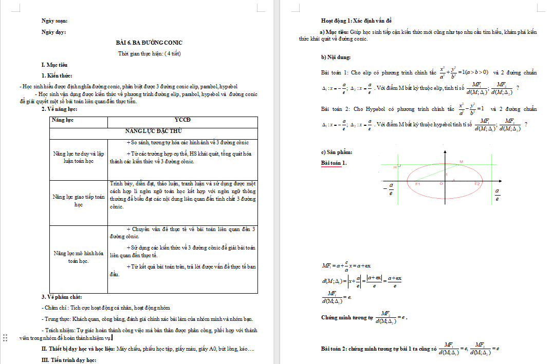 Giáo án PowerPoint Toán 10 Bài 6: Ba đường conic