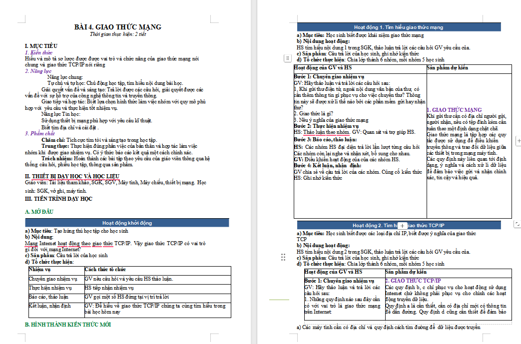 Giáo án PowerPoint Tin học 12 Bài 4: Giao thức mạng