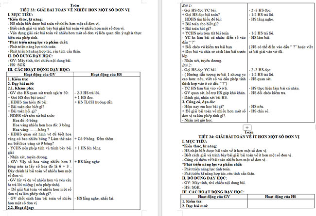 Giáo án Toán 2: Bài toán về nhiều hơn, ít hơn một số đơn vị