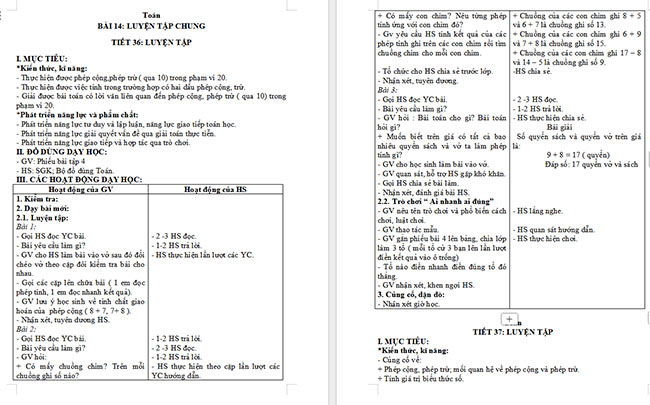 Giáo án Toán 2: Luyện tập chung