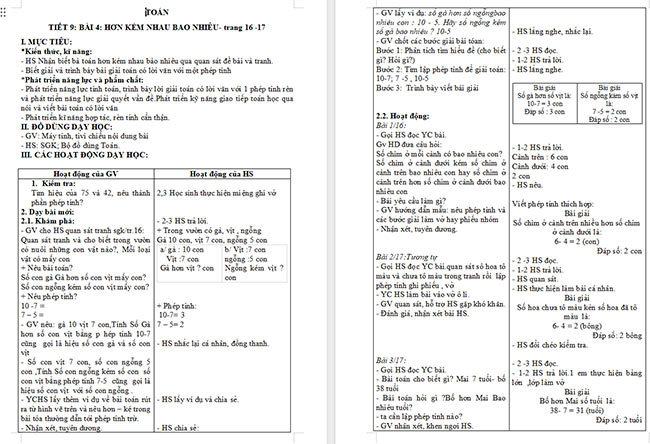 Giáo án Toán 2: Hơn, kém nhau bao nhiêu