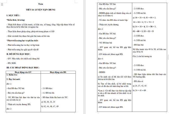 Giáo án Toán 2: Luyện tập chung