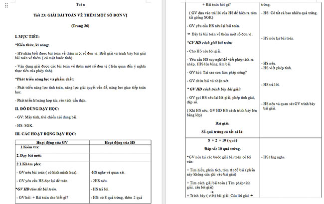 Giáo án Toán 2: Bài toán về thêm, bớt một số đơn vị